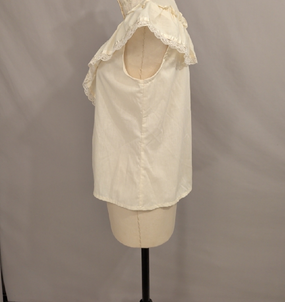 Gunne Sax Vintage Lace-Trim Ruffle High-Neck Shell Top - Cream Sleeveless - Picture 3 of 7